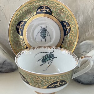 Raised Blue /& Gold Floral Rib Cage Plate Available Without Flowers or Teacup Set FREE SHIPPING Foodsafe Dishwasher Safe
