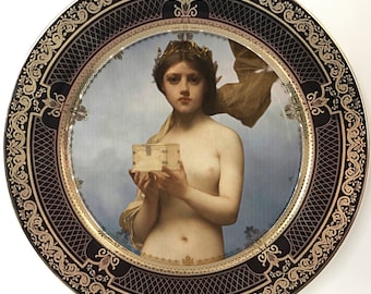 FREE SHIPPING-Jules Joseph Lefebvre, &quot;Pandora.&quot; Gorgeous Raised Gold and Black 10.5&quot; Dinner Plate.