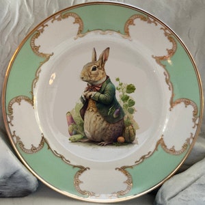 Pink, Blue or Green Rabbit Plate, Vegan Bone China. Durable and Food Safe.