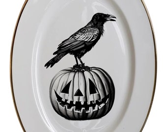 Halloween Raven/Crow Platter, 15.5", Foodsafe, Durable, Porcelain