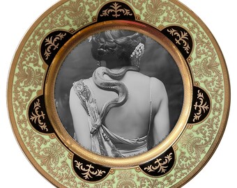 Porcelain Salad Plate, &quot;Woman with Snake.&quot;  7.5&quot;, Food Safe and Durable.