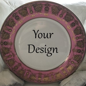 FREE SHIPPING-Pink and Gold Custom Porcelain, Dinner / Salad / Cup and Saucer Set Available