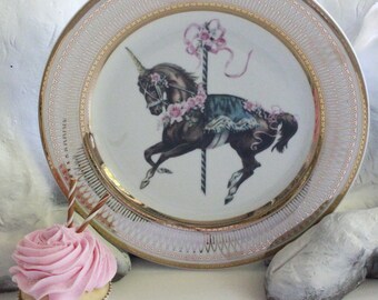 Gold Unicorn Plates, Durable & Foodsafe, Customizable, Unicorn China, Unicorn Dishes, Fairytale Plates, Horse Plates, Equine Dishes