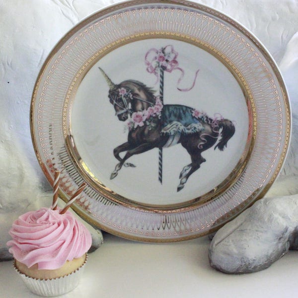 Gold Unicorn Plates, Durable & Foodsafe, Customizable, Unicorn China, Unicorn Dishes, Fairytale Plates, Horse Plates, Equine Dishes