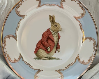 Pink, Blue or Green Rabbit Plate, Vegan Bone China. Durable and Food Safe.