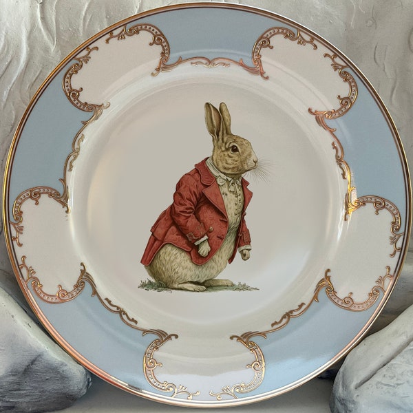 Pink, Blue or Green Rabbit Plate, Vegan Bone China. Durable and Food Safe.