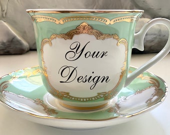 Green, Pink or Blue Custom Teacup, 8 Ounces. Foodsafe and Extremely Durable.