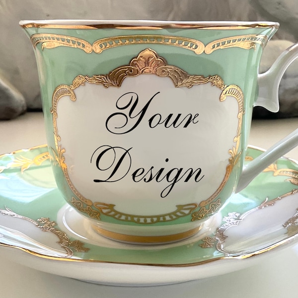 Green, Pink or Blue Custom Teacup, 8 Ounces. Foodsafe and Extremely Durable.