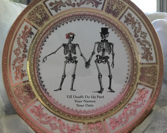 Raised Gold Skeleton Wedding Plate, Food Safe and Durable, Porcelain.