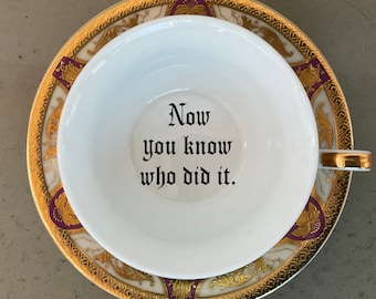 Lovely Rude Teacup and Saucer Set, 8 Ounces, Food Safe and Durable, Porcelain.