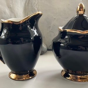 Gorgeous Black and Gold Tea Set with Black Rose Design, Bat, Cat, Crow and Eye Design, Halloween Tea Set, Porcelain. Food Safe & Durable. imagem 7