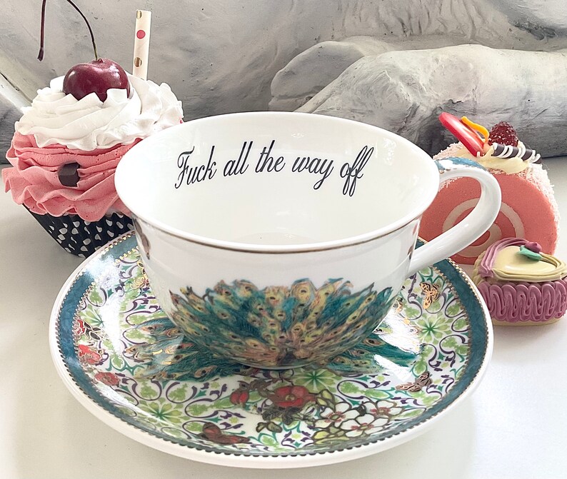 Peacock Porcelain Funny Teacup and Saucer Set 9 Oz. Extremely Etsy