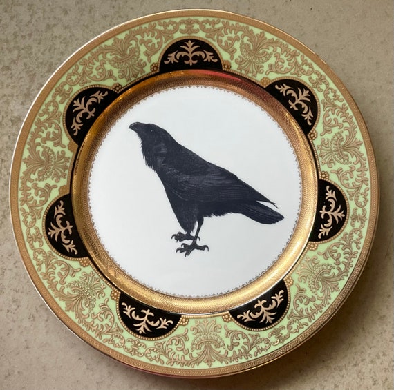 Green Black and Gold Raven Plate / Crow Plate 10.5 or 7.5 | Etsy