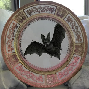 Gold Bat Plate, Dinner or Salad Size, Customizable, Durable & Foodsafe Halloween Plate, Goth Tableware, Bat Dish, Bat China, Bat Teacup