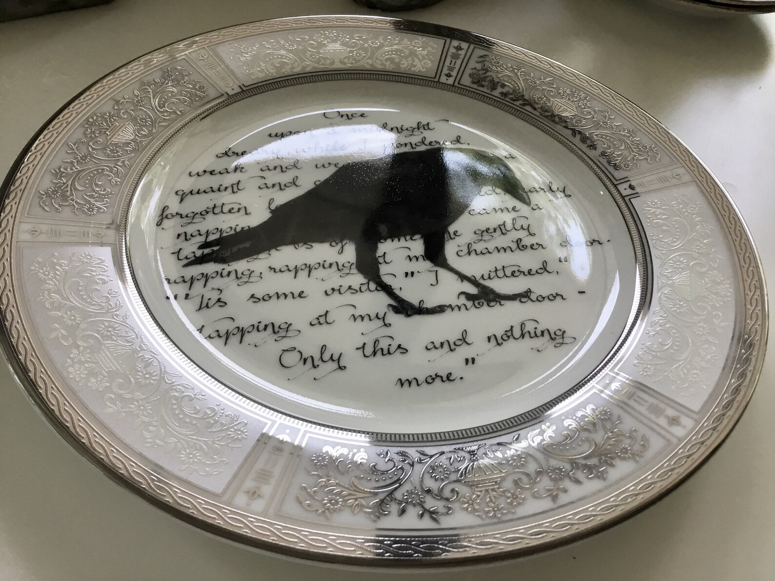 Silver Edgar Allan Poe Raven Plate Salad or Dinner Etsy