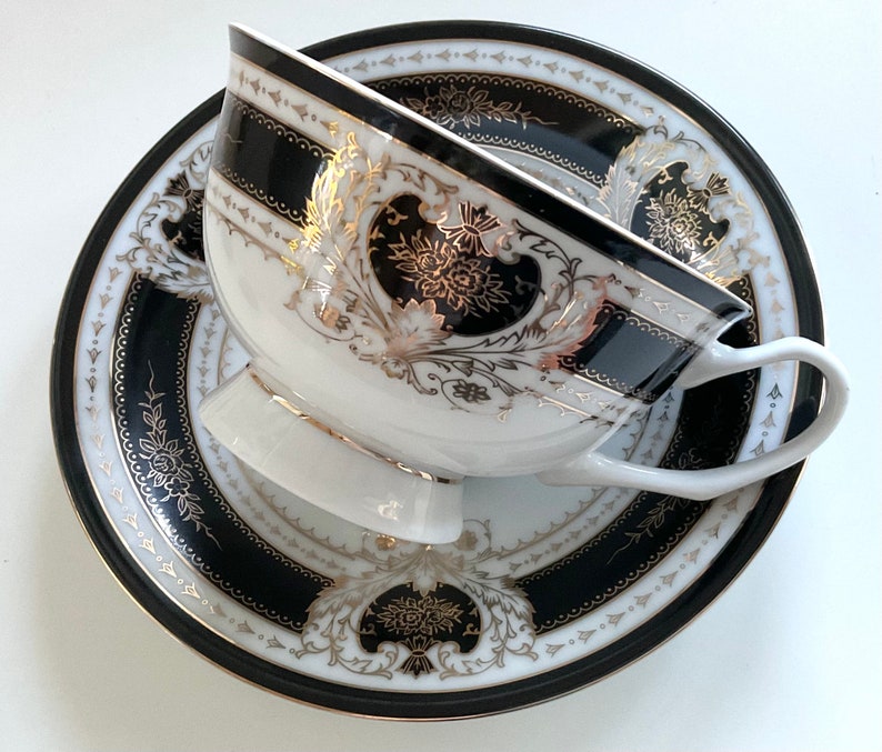 Beautiful Black Crow Teacup and Saucer Set, 8 Ounces, Food Safe and Durable, Porcelain. image 2