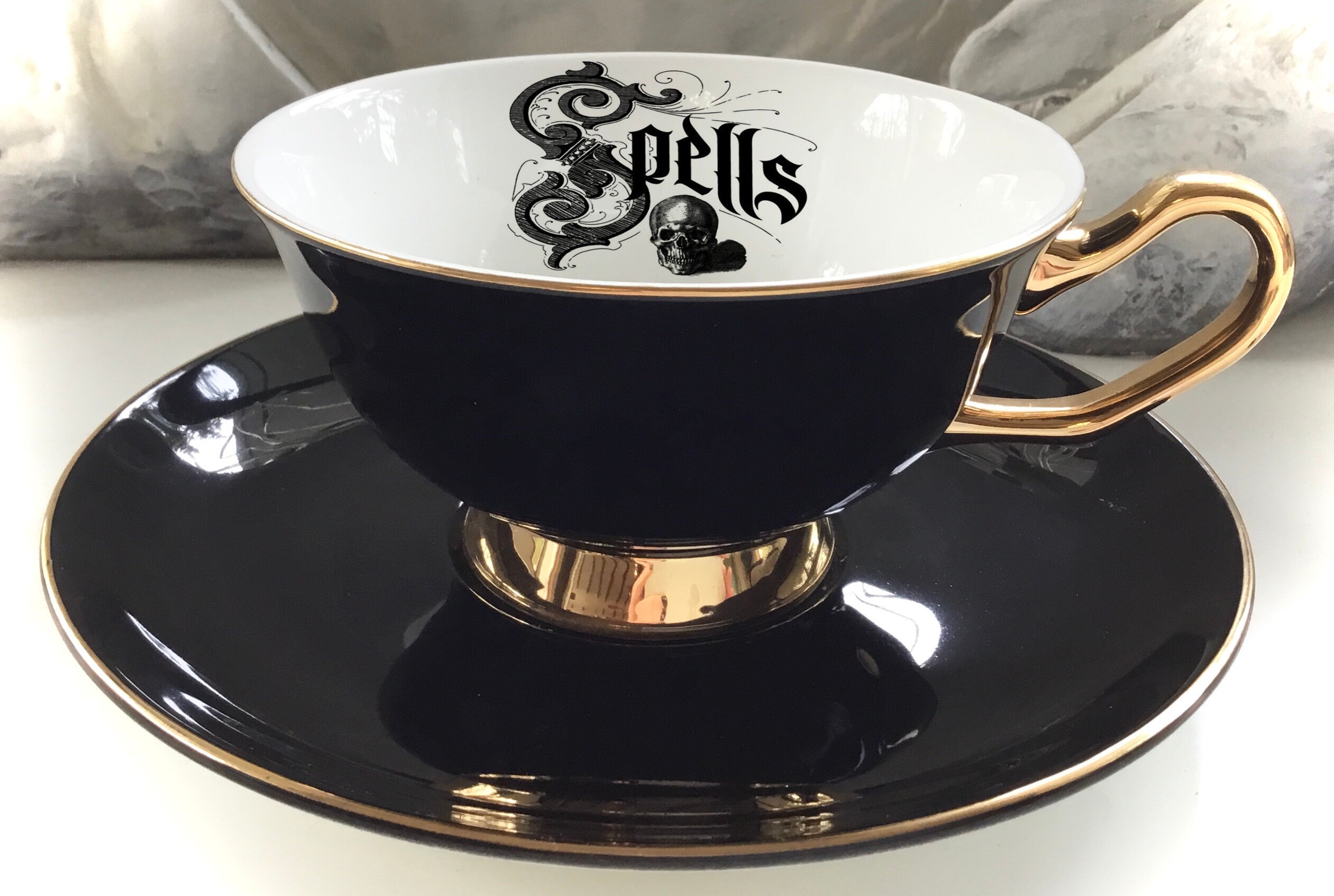 Free Shipping Beautiful Black Spell Teacup With Skull 8 Etsy New Zealand