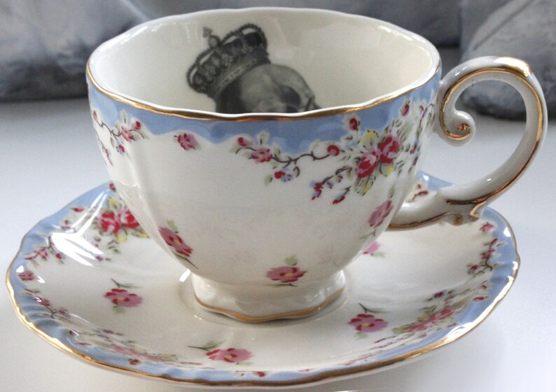 Floral Skull Teacup & Saucer Set Foodsafe Durable Skeleton Etsy
