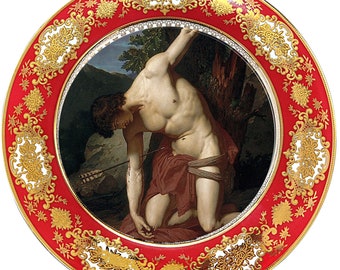 FREE SHIPPING - Francois Fabre, "St. Sebastian." Gorgeous Raised Gold and Red Dinner or Salad Plate.