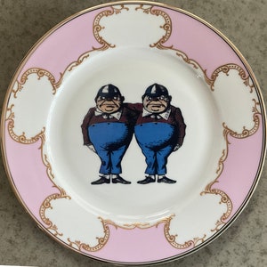 Pick your own Character! Pink, Blue or Green Alice in Wonderland Plate, Vegan Bone China. Durable and Food Safe.