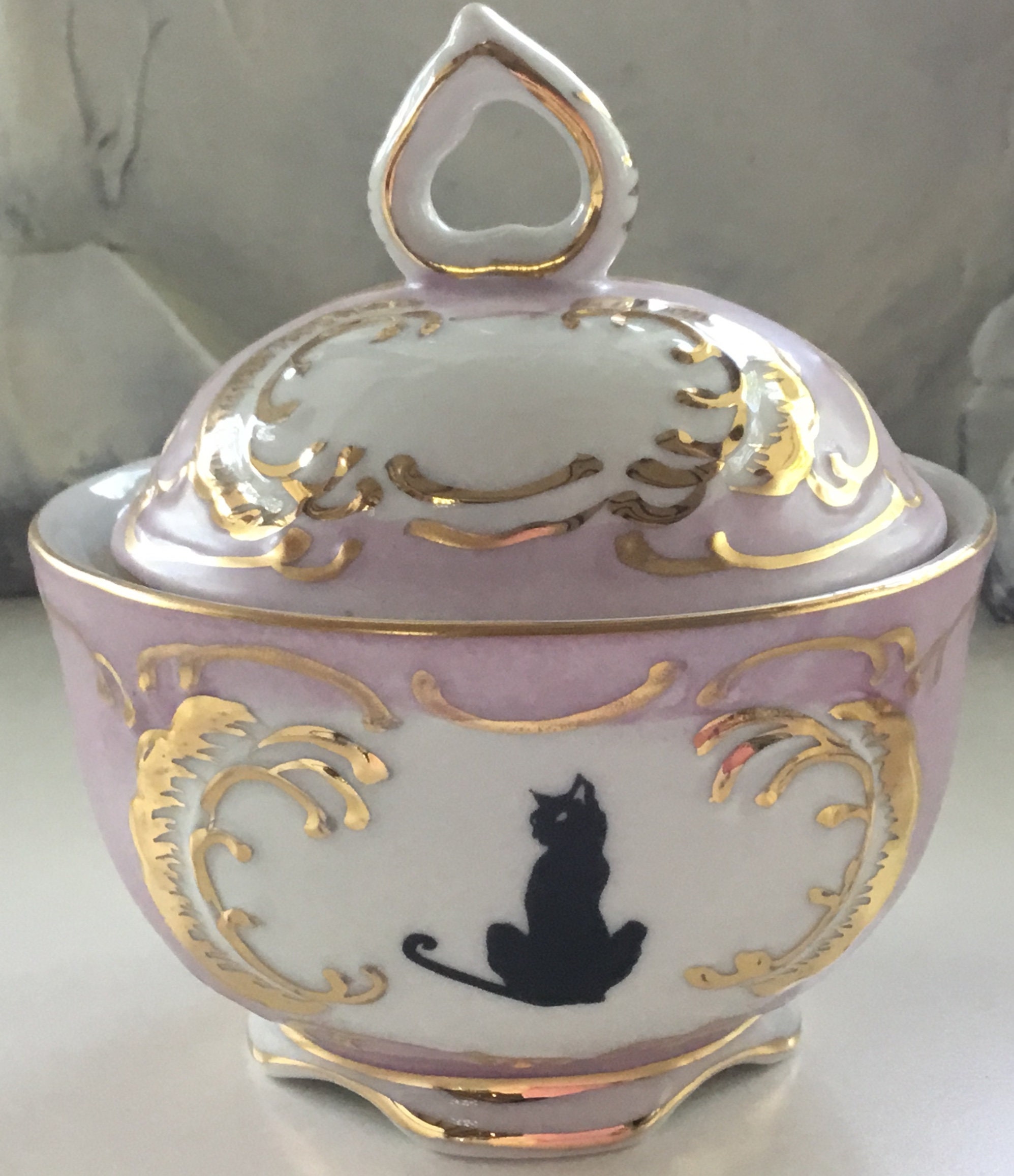 Green or Pink & Gold Cat Tea Set 7 Pieces Cat Teacups Etsy