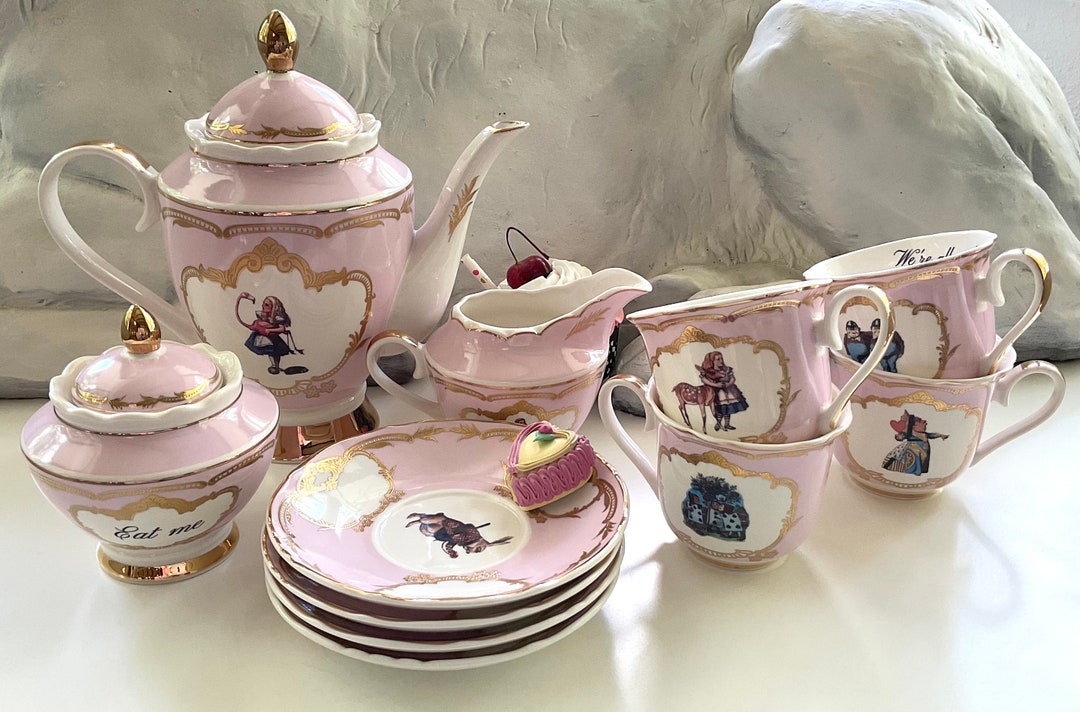 Gorgeous Alice in Wonderland Tea Set, Porcelain. Three Colors, Perfect ...