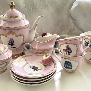 Gorgeous Alice in Wonderland Tea Set, Porcelain. Three Colors, Perfect for Your Mad Hatter Tea Party!