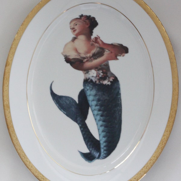 14" Mermaid Platter, Oval, Gorgeous Serving Piece, Foodsafe, Nautical Platter, Fish Platter, Sea Life Platter, Mermaid Dish Plate
