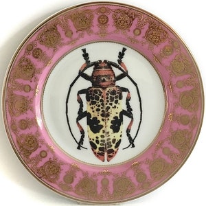 FREE SHIPPING-Gorgeous Pink and Gold Insect Plate / Bug Plate, Various Sizes. Foodsafe, Extremely Durable