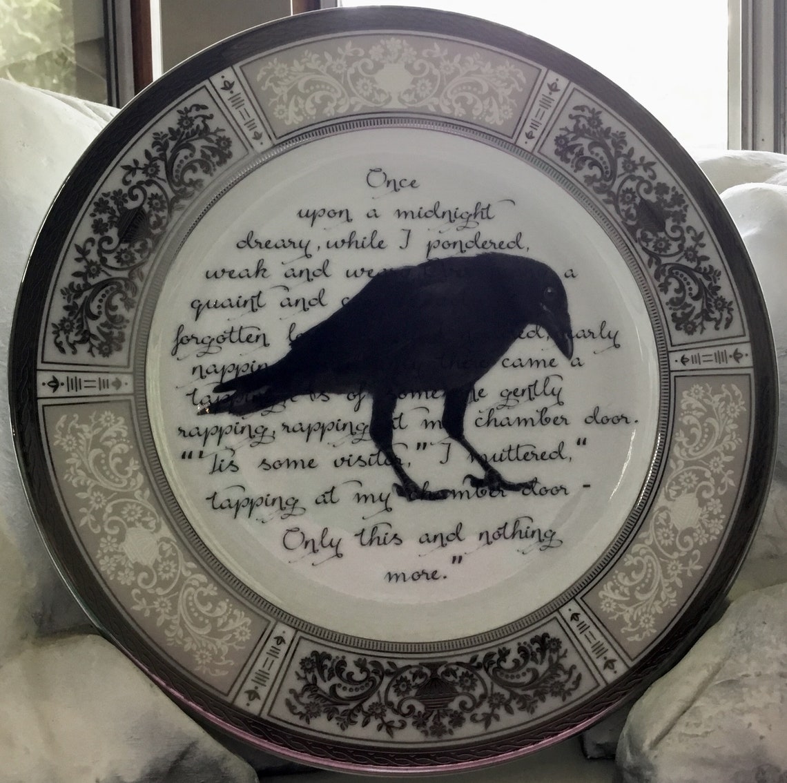 Silver Edgar Allan Poe Raven Plate Salad or Dinner Etsy
