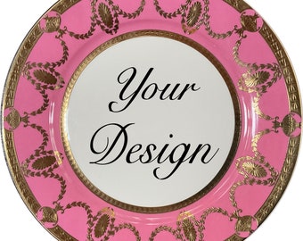 Custom Pink and Gold Vegan Bone China Dinner Plate or Cup and Saucer Set
