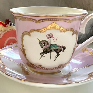 Green or Pink & Gold Unicorn Tea Set, Vegan Bone China. Food Safe and Durable. Pink