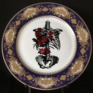 FREE SHIPPING-Raised Blue & Gold Floral Rib Cage Plate or Cup and Saucer Set, Porcelain. Food Safe, Dishwasher Safe.