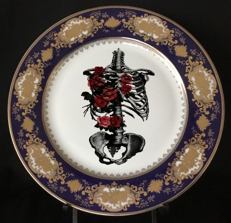 Raised Blue /& Gold Floral Rib Cage Plate Available Without Flowers or Teacup Set FREE SHIPPING Foodsafe Dishwasher Safe