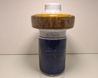 Rörstrand Titus Ceramic Vase by Olle Alberius | Mid-Century Swedish Art Pottery Blue Ochre
