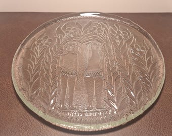 Vintage Humppila Glass Plate | Adam & Eve, 1970s Scandinavian Art Glass