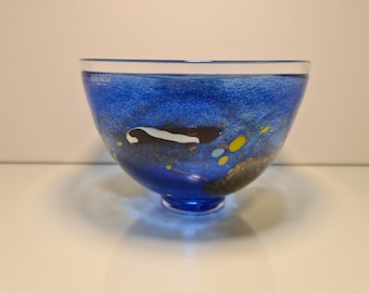 Kosta Boda Satellite Blue Hand-Blown Glass Bowl by Bertil Vallien | Swedish Art Glass Centerpiece