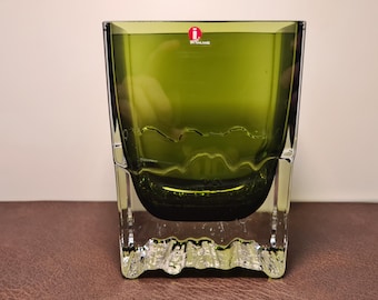 Vintage glazen Iittala Raito Art-vaas – Tapio Wirkkala mosgroen Fins design