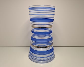 Signed Orrefors Zebra Glass Vase | Olle Alberius 1977 Hand-Painted Blue Silver Studio Crystal
