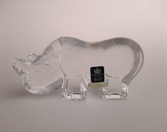 Vintage Royal Krona Sweden Lisa Larson Rhino Crystal Figurine - Exquisite Scandinavian Art