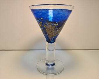 Kosta Boda Satellite Blue Martini Glass | Bertil Vallien Hand-Blown Swedish Art Glass Goblet