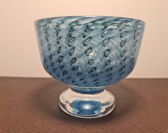 Vintage Bertil Vallien for Kosta Boda Blue Art Glass Pedestal Vase - Signed & Numbered 57529
