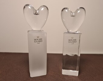 Holmegaard Hearts Roses Candlestick Set | Anja Kjaer Danish Glass Design (Original Box)