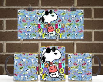 Snoopy 11oz 15oz Mug Wrap PNG | Cute Cartoon Dog Coffee Mug Seamless Sublimation Design | Digital Download PNG File