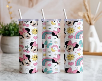 Minnie Mouse Pastel Rainbow Tumbler Wrap | Kawaii Sublimation Design (Digital Download)