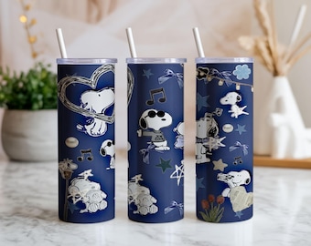 Snoopy 20oz bekerverpakking, png | Marineblauwe ster strik hond sublimatieontwerp | Leuke esthetische digitale download