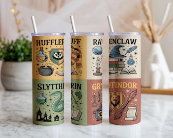 Wizard House 20oz Tumbler Wrap PNG | Magical School Crest Seamless Sublimation Design | Fantasy Digital Download