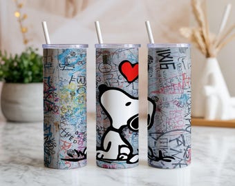 Graffiti Snoopy Tumbler Wrap PNG | Urban Cartoon 20oz Skinny Tumbler Design | Street Art Sublimation Digital Download