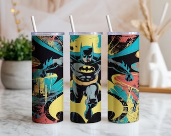 Diseño PNG para vaso térmico de 20 oz con diseño de superhéroe de cómic vintage / Diseño de sublimación sin costuras / Descarga digital estilo grunge