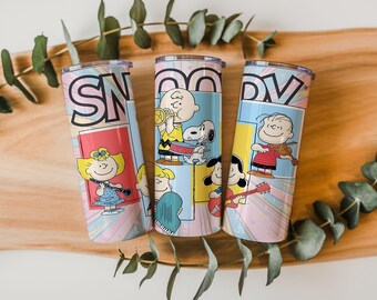 Snoopy Music Tumbler Wrap PNG | Retro Cartoon Design (Digital Download)